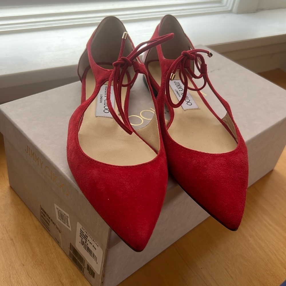 Authentic New in box Jimmy Choo red suede shoes 36.5.